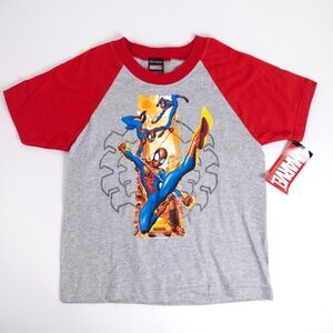 Vintage Y2K Marvel Spider-Man Graphic T-Shirt Kids 5-6 Gray Red Mad Engine‎ NWT